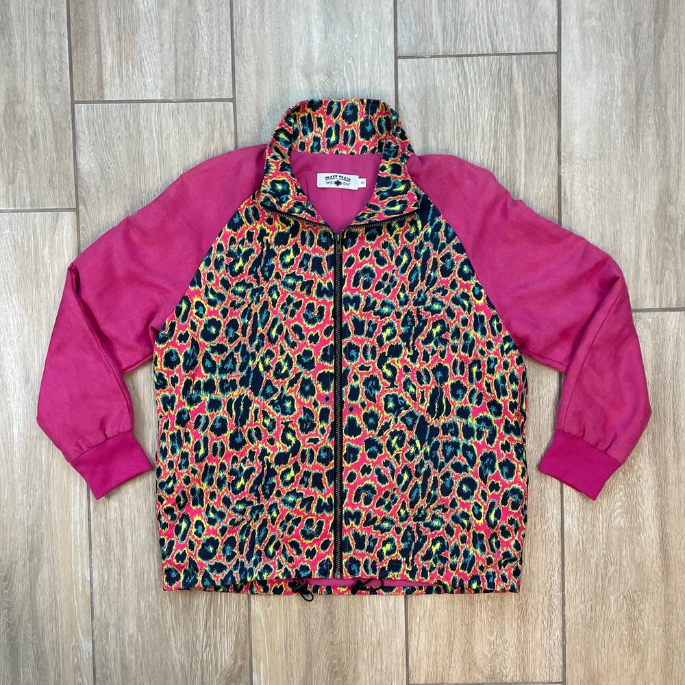 Crazy Train Jacket Womens S Pink Leopard Print Western Rodeo Cowgirl Full Zip